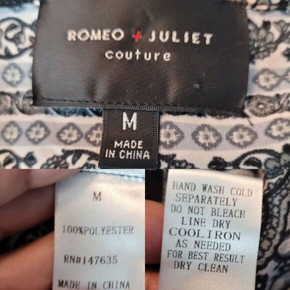 Romeo + Juliet Couture Womens Boho Kimono Duster Sz M Black Paisley Long Slits - Picture 2 of 14